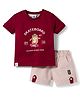 Ollypop Interlock Half Sleeves Text & Animal Printed T-Shirt & Shorts Set -Maroon