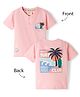 Ollypop Cotton Knit Half Sleeves Henley Neck T-Shirt with Front & Back Surf Theme Print - Pink