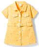 Babyhug Cotton Woven One Piece Dresses/Frocks with Short Sleeves, Collar Neck and All Over Floral Print Yellow 9-12 Months
