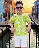 OLLINGTON ST. Sinker Knit Half Sleeves Shirt & Shorts Set With Leaf Print - Multicolor
