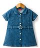 Babyhug Twill Woven One Piece Dress with Collar Neck and Short Sleeves Blue 2-3 Years