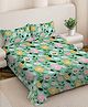 FABINALIV Green Floral 300 TC Cotton Blend 7D King Size Double Bedsheet with 2 Pillow Covers
