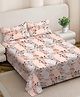 FABINALIV Peach Floral 300 TC Cotton Blend King Size Double Bedsheet with 2 Pillow Covers