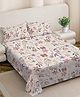 FABINALIV Beige Floral 300 TC Cotton Blend King Size Double Bedsheet with 2 Pillow Covers