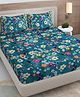 FABINALIV Rama Blue Floral 300 TC Cotton Blend King Size Double Bedsheet with 2 Pillow Covers
