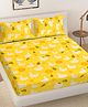 FABINALIV Yellow Cartoon Print 300 TC Cotton Blend King Size Double Bedsheet with 2 Pillow Covers