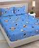 FABINALIV Blue Cartoon Print 300 TC Cotton Blend King Size Double Bedsheet with 2 Pillow Covers