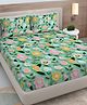 FABINALIV Green Floral 300 TC Cotton Blend 7D King Size Fitted Double Bedsheet with 2 Pillow Covers