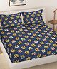 FABINALIV Navy Blue Floral 300 TC Cotton Blend King Size Fitted Double Bedsheet with 2 Pillow Covers