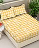 FABINALIV Yellow Geometric 300 TC Cotton Blend King Size Fitted Double Bedsheet with 2 Pillow Covers