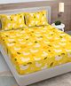 FABINALIV Yellow Cartoon Print 300 TC Cotton Blend King Size Fitted Double Bedsheet with 2 Pillow Covers