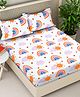 FABINALIV Multicolor Cartoon Print 300 TC Cotton Blend King Size Fitted Double Bedsheet with 2 Pillow Covers