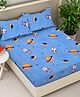 FABINALIV Blue Cartoon Print 300 TC Cotton Blend King Size Fitted Double Bedsheet with 2 Pillow Covers