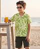 OLLINGTON ST. Sinker Knit Half Sleeves Shirt & Shorts Set With Leaf Print - Olive Green