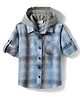 Rikidoos Cotton Woven Full Sleeves Checkered Hooded Shirt with Attached T-Shirt - Light Blue