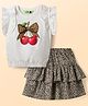 Tiara Cotton Jersey Knit Sleeveless Cherries Printed Top & Skirt Set - White