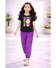 Tiara Cotton Spandex Knit Half Sleeves Cat Printed Tee & Joggers Set - Purple