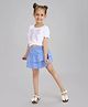 Tiara Pure Cotton Knit Half Sleeves Bow Embroidered & Sequin Embellished Top & Skirt Set - White & Light Blue