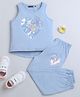 Tiara Cotton Jersey Sleeveless Reversible Sequin Embellished Heart Designed Top & Joggers Set - Blue