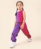 Tiara Cotton Jersey Knit Sleeveless Colour Blocked Coordinating Top & Joggers Set - Purple & Dark Pink