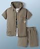 Kids Magic Cotton Knit Half Sleeves Chameleon Printed Hooded Shirt & Shorts Set with Inner Tee - Olive Green