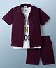 Kids Magic Cotton Knit Half Sleeves Solid Shirt & Shorts Co-ord Set with Inner Tee - Wine