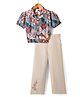 Kids Magic Cotton Knit Half Sleeves Top & Pant Set with Floral Print - Beige & Multicolor