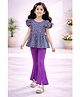 Tiara Cotton Jersey Knit Half Sleeves Floral Printed Top & Bell Bottom Pants Set - Purple