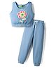 Tiara Waffle Knit Sleeveless Floral Applique Detailed Crop Top & Jogger Set - Sky Blue