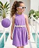 Hola Bonita Knit Sleeveless Solid Textured Frock With Floral Applique Belt - Lilac