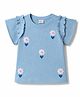 Babyhug 100% Cotton Knit Half Sleeves Floral Embroidered Top - Light Blue