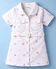 Babyhug Twill Woven Half Sleeves Straight Cut One Piece Frock With Floral Print & Belt - White