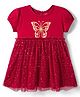 Babyhug Cotton Knit One Piece Dresses / Frocks with Butterfly Print Dark Pink 3-6 Months