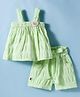 Dew Drops Cotton Woven Sleeveless Checks Top & Shorts Co-ord Set With Belt - Green