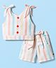 Dew Drops Cotton Woven Sleeveless Striped Co-Ords Top & Shorts Set - Peach