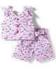 Dew Drops Cotton Woven Sleeveless Hearts Printed Co-Ords Top & Shorts Set - Pink