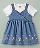Babyhug Denim Woven Half Sleeves Floral Embroidered Frock With Inner Tee - Blue