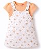 Babyhug Twill Woven Sleeveless Straight Cut Pinafore Frock & Half Sleeves T-Shirt With Floral Print - White