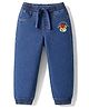 Babyhug Full Length Washed Denim Jeans with Tiger Print & Stretch - Blue
