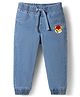 Babyhug Full Length Washed Denim Jeans with Tiger Print & Stretch - Light Blue