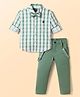Dapper Dudes Woven Full Sleeves Checked Suspender Shirt With Bow & Trouser - Green