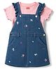 Babyhug Denim Woven Half Sleeves Floral Embroidered Frock With Inner Tee - Navy Blue & Pink