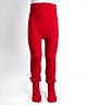 Mustang Cotton Knit Full Length Solid Color Footie Tights with Cable Knit Design- Red