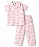 Evimo Single Jersey Knit Half Sleeves Hearts Printed Co-Ords Top & Pyjama Night Suit - Baby Pink