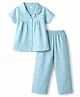 Evimo Single Jersey Knit Half Sleeves Floral Printed Co-Ords Top & Pyjama Night Suit - Light Blue