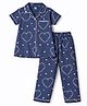Evimo Single Jersey Knit Half Sleeves Hearts Printed Co-Ords Top & Pyjama Night Suit - Navy Blue