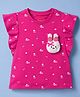 Babyhug Knit Half Sleeves Floral Printed T-Shirt With Bunny Applique - Dark Pink