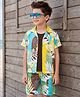 OLLINGTON ST. Sinker Cotton Knit Tropical Print Half Sleeves Shirt With Inner Tee & Shorts -Light Blue