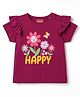 Babyhug Cotton Knit Half Sleeves T-Shirt With Floral Embroidery - Multicolor