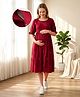 Bella Mama Woven Half Sleeves Floral Printed Maternity Dress - Maroon